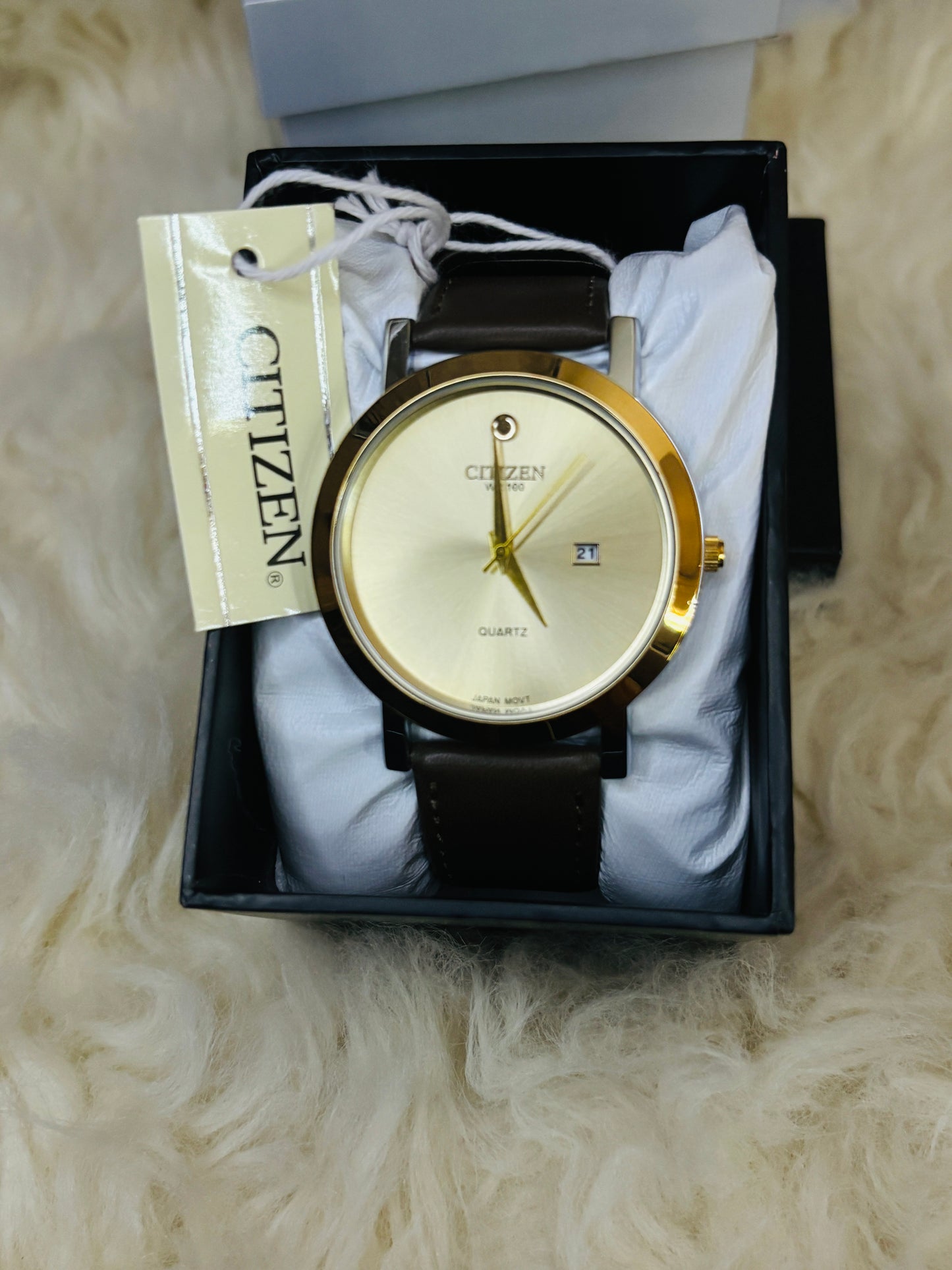 Timeless Elegance: Citizen Brown & Black Strap Watch