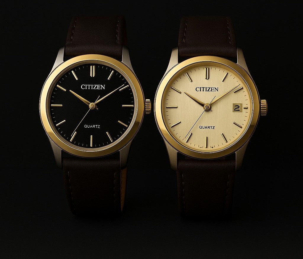 Timeless Elegance: Citizen Brown & Black Strap Watch